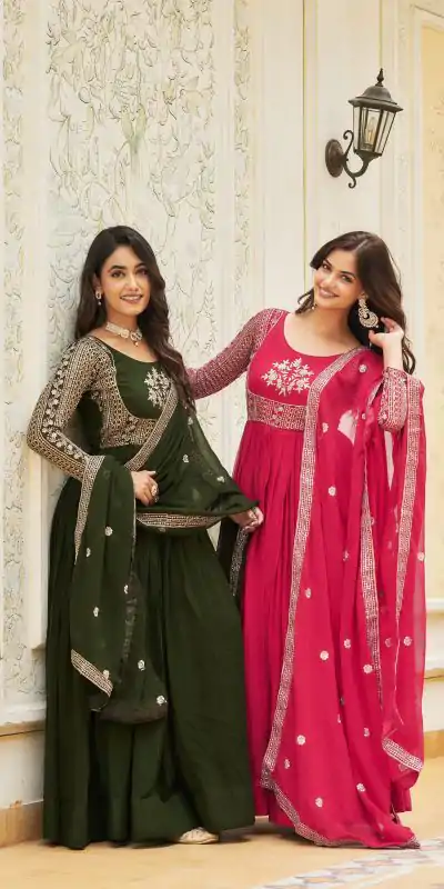 Artfully Green Color Georgette Sequence Embroidery Gown