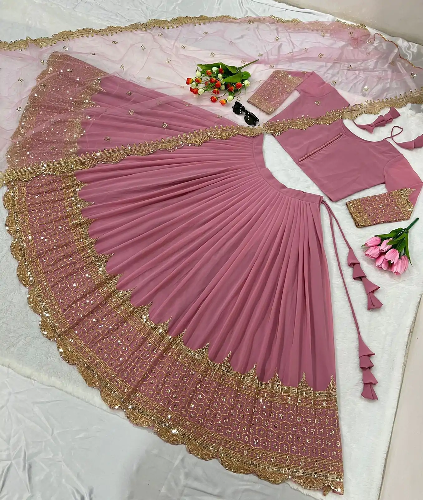 ZF 204 Peach Color Faux Georgette Heavy Embroidery Sequence Work Lehenga Choli Wedding, Party, Events Etc. Expected Delivery 4-6 Working Days 1899/- | Lehenga, Bollywood Lehenga, Creative Lehenga, Designer Lehenga, Embroidered Lehenga, Party Wear Lehenga