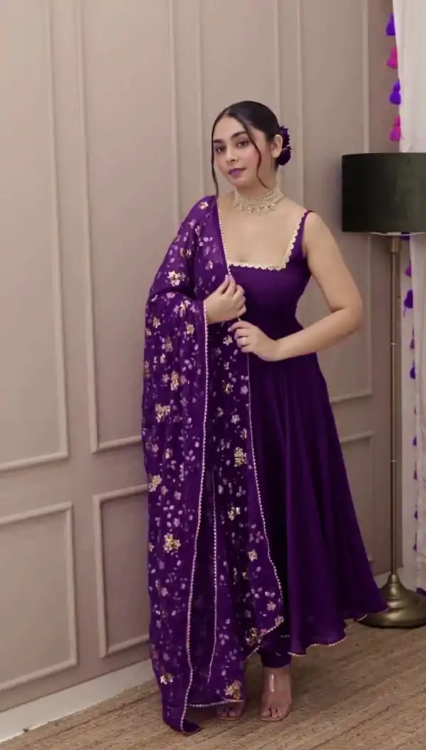 Gorgeous Violet Heavy Faux Georgette With Fully Flair Salwar Suit