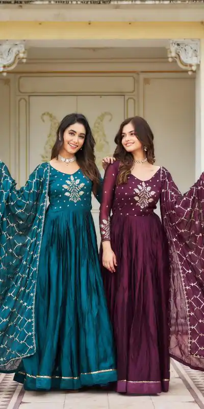 Majestic Blue Color Rangoli Sequence Embroidery Gown