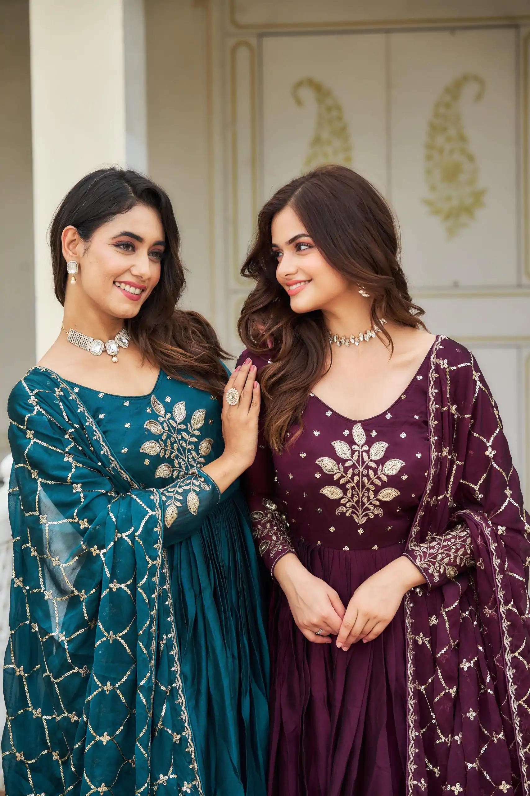 Ram 022 Purple Color Rangoli Sequence Embroidery Gown Casual, Wedding, Festive, Events Expected Delivery 4-6 Working Days @2099/- | Gowns, Bollywood Gowns, Creative Gowns, Designer Gowns, Embroidered Gowns, Party Wear Gowns