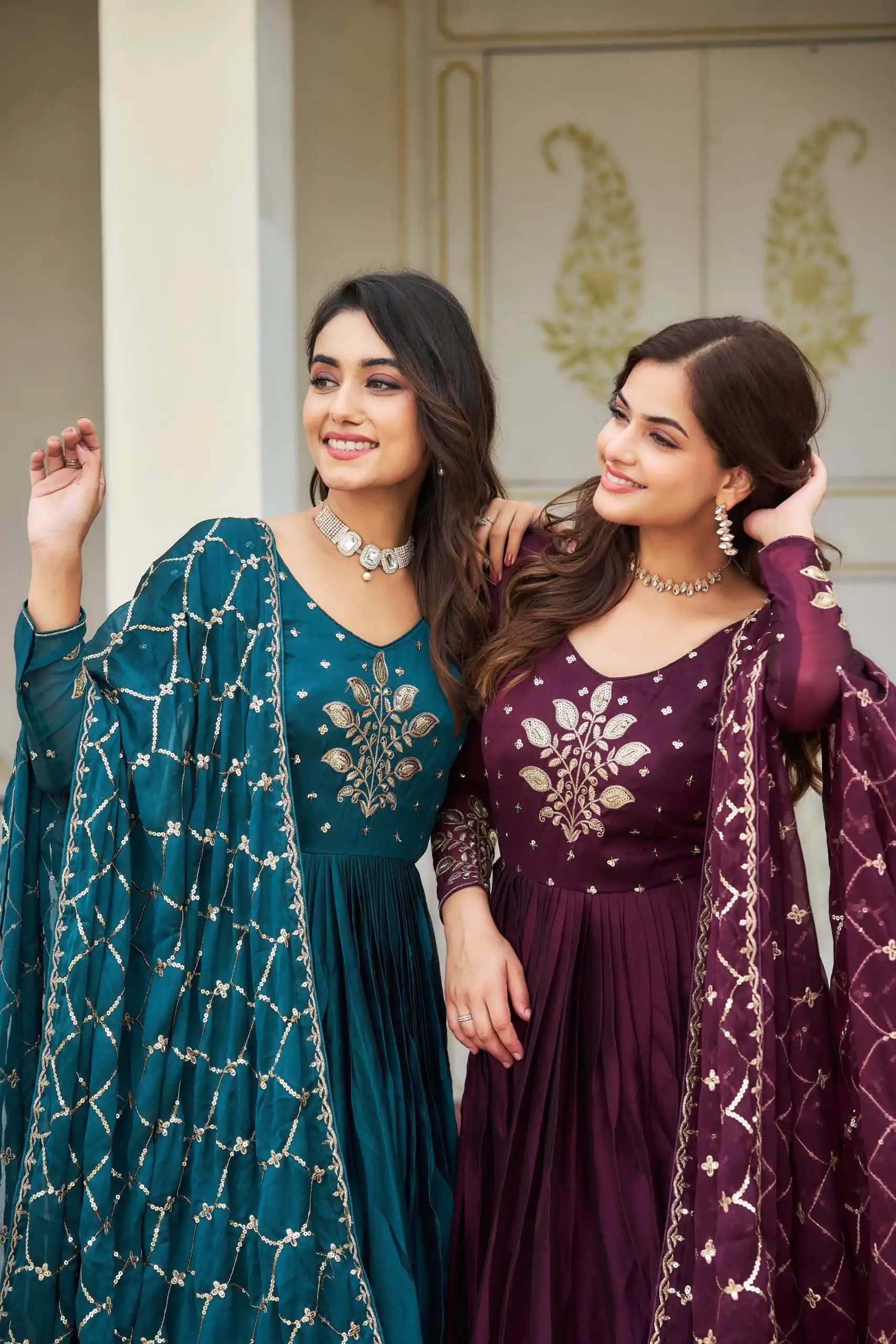 Ram 022 Purple Color Rangoli Sequence Embroidery Gown Casual, Wedding, Festive, Events Expected Delivery 4-6 Working Days @2099/- | Gowns, Bollywood Gowns, Creative Gowns, Designer Gowns, Embroidered Gowns, Party Wear Gowns