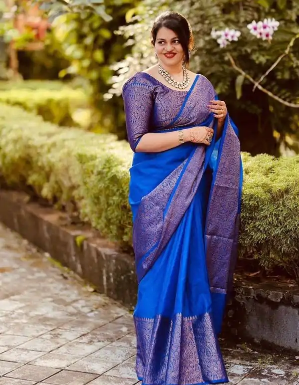 Stylish Royal Blue Color Soft Lichi Silk Cloth Jacquard All Over Saree
