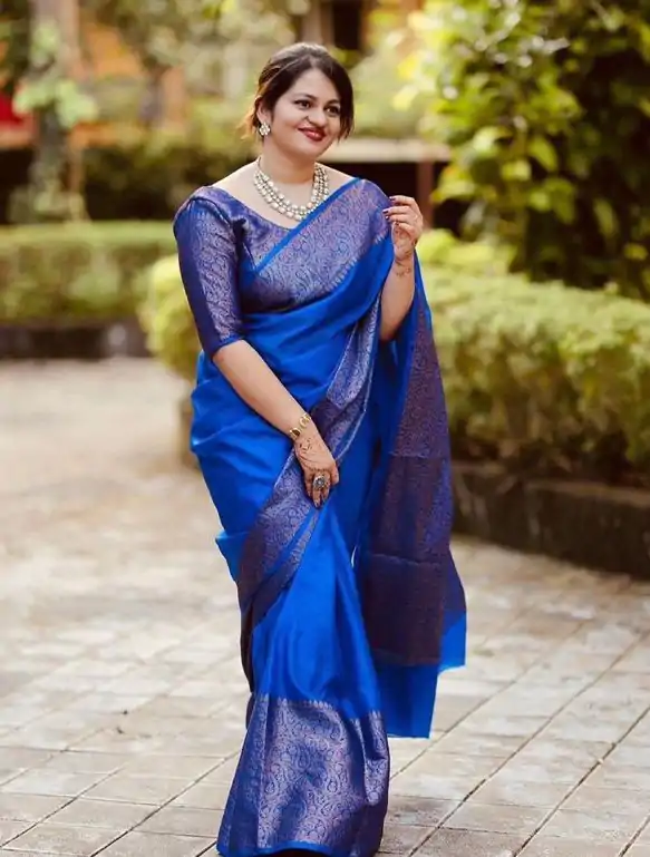 Stylish Royal Blue Color Soft Lichi Silk Cloth Jacquard All Over Saree