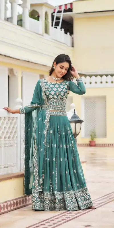 Stylist Blue Color Georgette Sequence Work Lehenga Choli