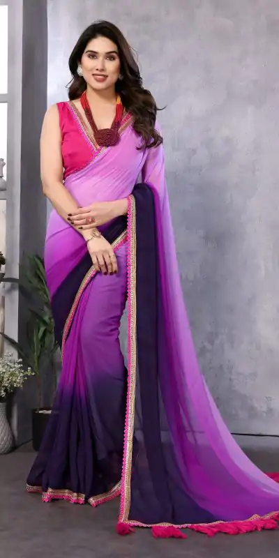 Attractive In Purple Color Faux Peding Georgette Party Wear Saree