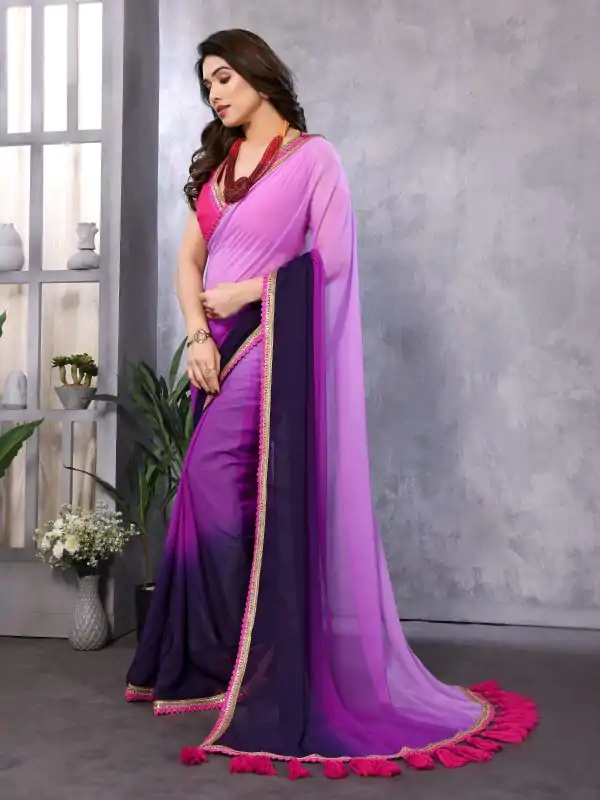 Attractive In Purple Color Faux Peding Georgette Party Wear Saree