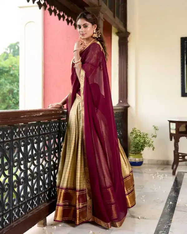 Chiku Cotton Silk Weaving Paithani Lehenga Choli