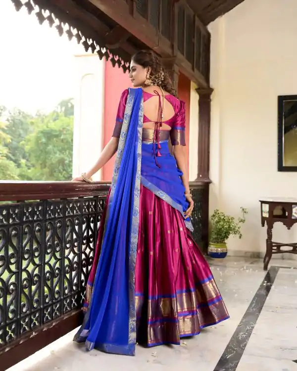 Pink Cotton Silk Weaving Paithani Concept Lehenga Choli - Image 3
