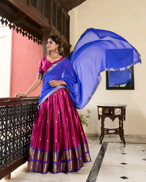 Pink Cotton Silk Weaving Paithani Concept Lehenga Choli - Image 2