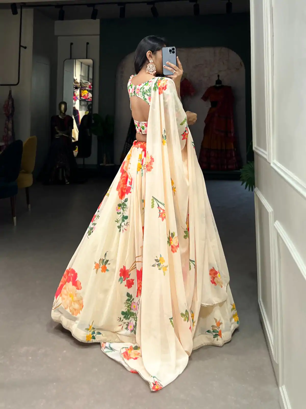 LNB 1021 Cream Color Grand Georgette Floral Printed Lehenga Choli Casual, Wedding, Festive, Events Expected Delivery 4-6 Working Days @2099/- | Lehenga, Bollywood Lehenga, Creative Lehenga, Designer Lehenga, Embroidered Lehenga, Party Wear Lehenga