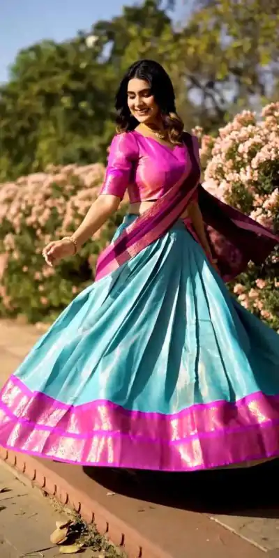 Peaceful See Blue Color Kanchipuram Zari Weaving Lehenga Choli