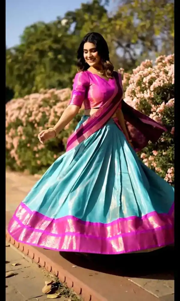 Peaceful See Blue Color Kanchipuram Zari Weaving Lehenga Choli