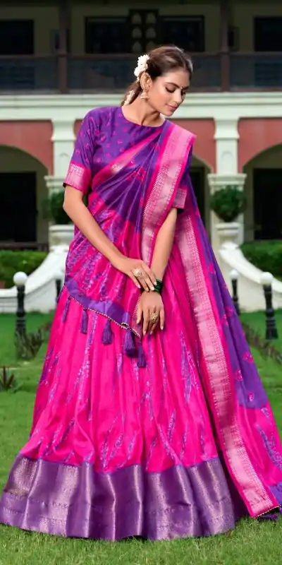 Super Blue Color Dola Silk Shibori Print Zari Weaving Lehenga Choli