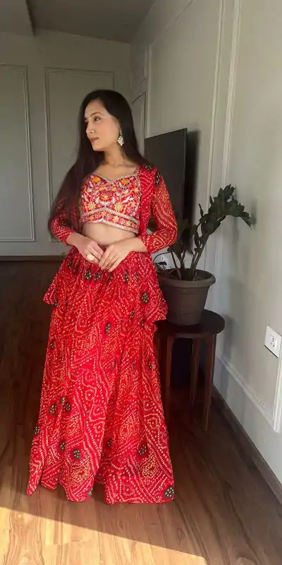 Commitment Red Color Pure Bandhrej Heavy Embroidery Sequence Lehenga Choli