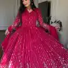 Magical Pink Color Fox Georgette sequence Embroidery Work With Gown