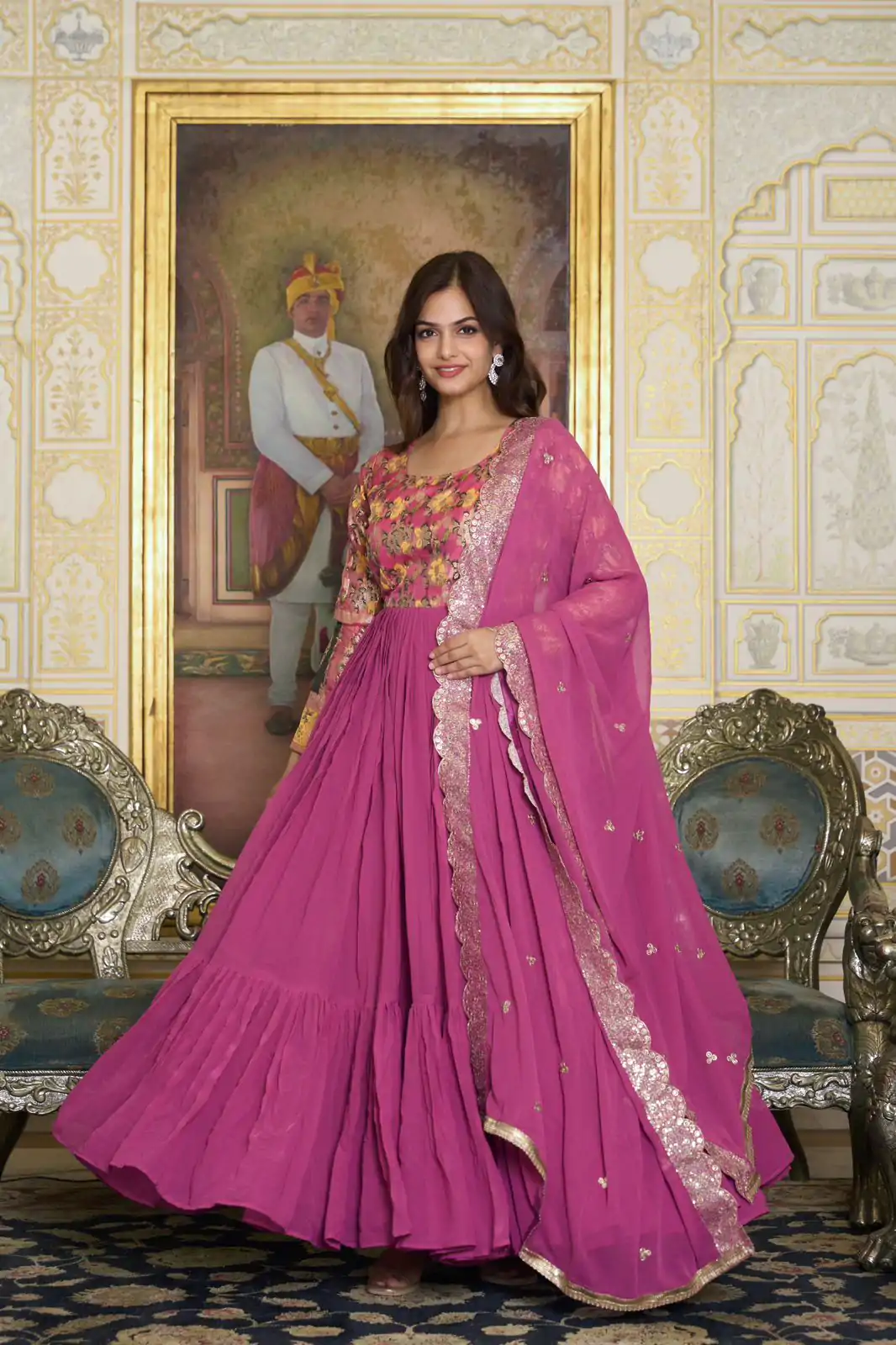  Ram 052 Pink Color Fox Georgette Embroider Pure Zecard Work Gown Wedding Party, Festive, Events Etc.4-6 Working Days@2149/-only  | Gowns, Bollywood Gowns, Creative Gowns, Designer Gowns, Embroidered Gowns, Party Wear Gowns, Straight Suits