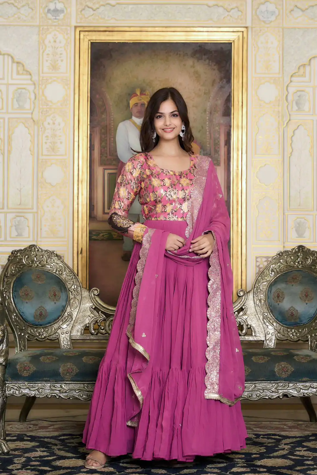  Ram 052 Pink Color Fox Georgette Embroider Pure Zecard Work Gown Wedding Party, Festive, Events Etc.4-6 Working Days@2149/-only  | Gowns, Bollywood Gowns, Creative Gowns, Designer Gowns, Embroidered Gowns, Party Wear Gowns, Straight Suits