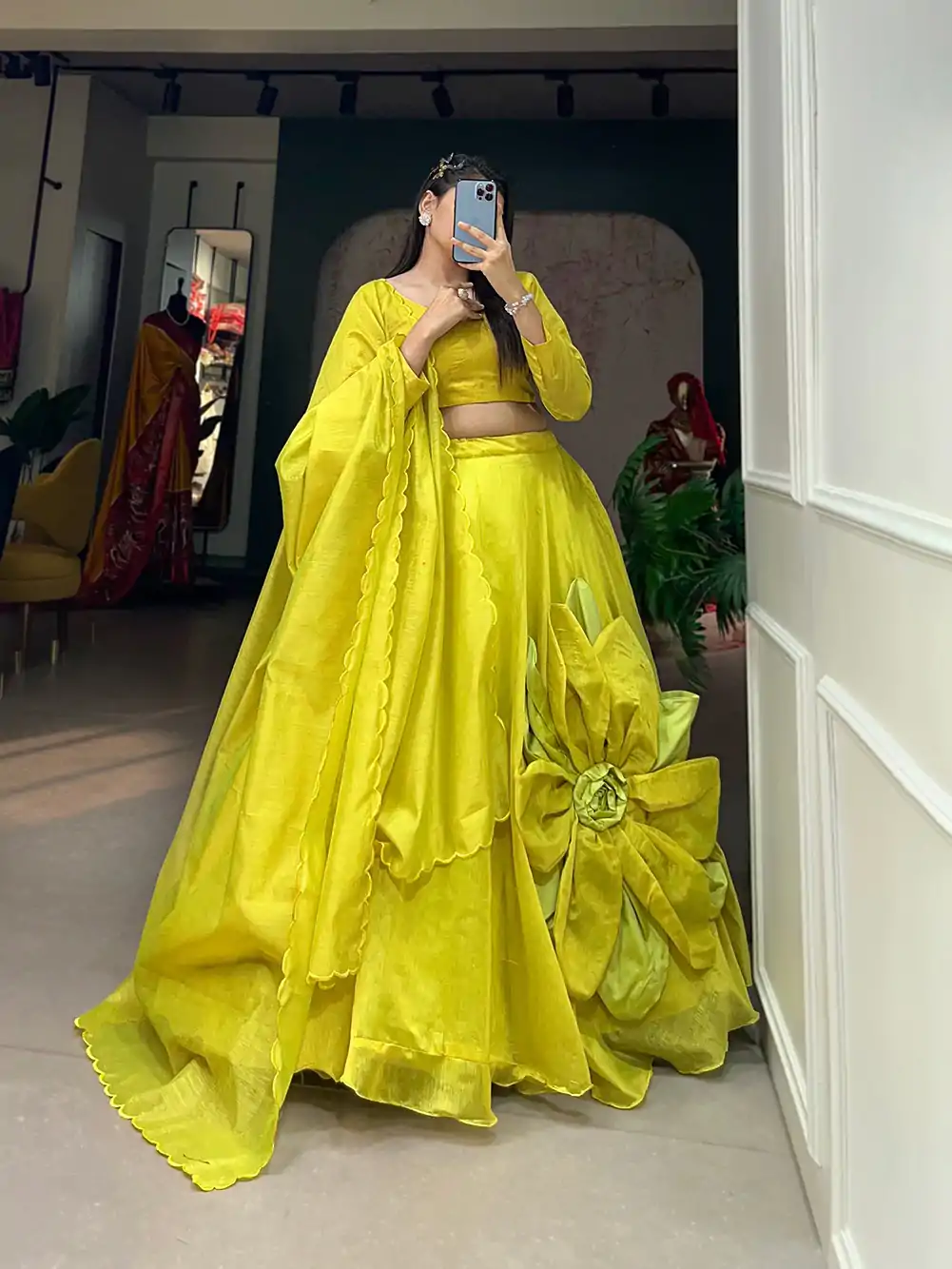 LNB 1650 Parrot Green Color Raj wadi Chanderi Silk Hand Made Flower Lehenga Choli Wedding, Party, Festive, Events Etc. Delivery 4-6 Working Days Rs 1999 | Lehenga, Bollywood Lehenga, Creative Lehenga, Designer Lehenga, Embroidered Lehenga, Party Wear Lehenga