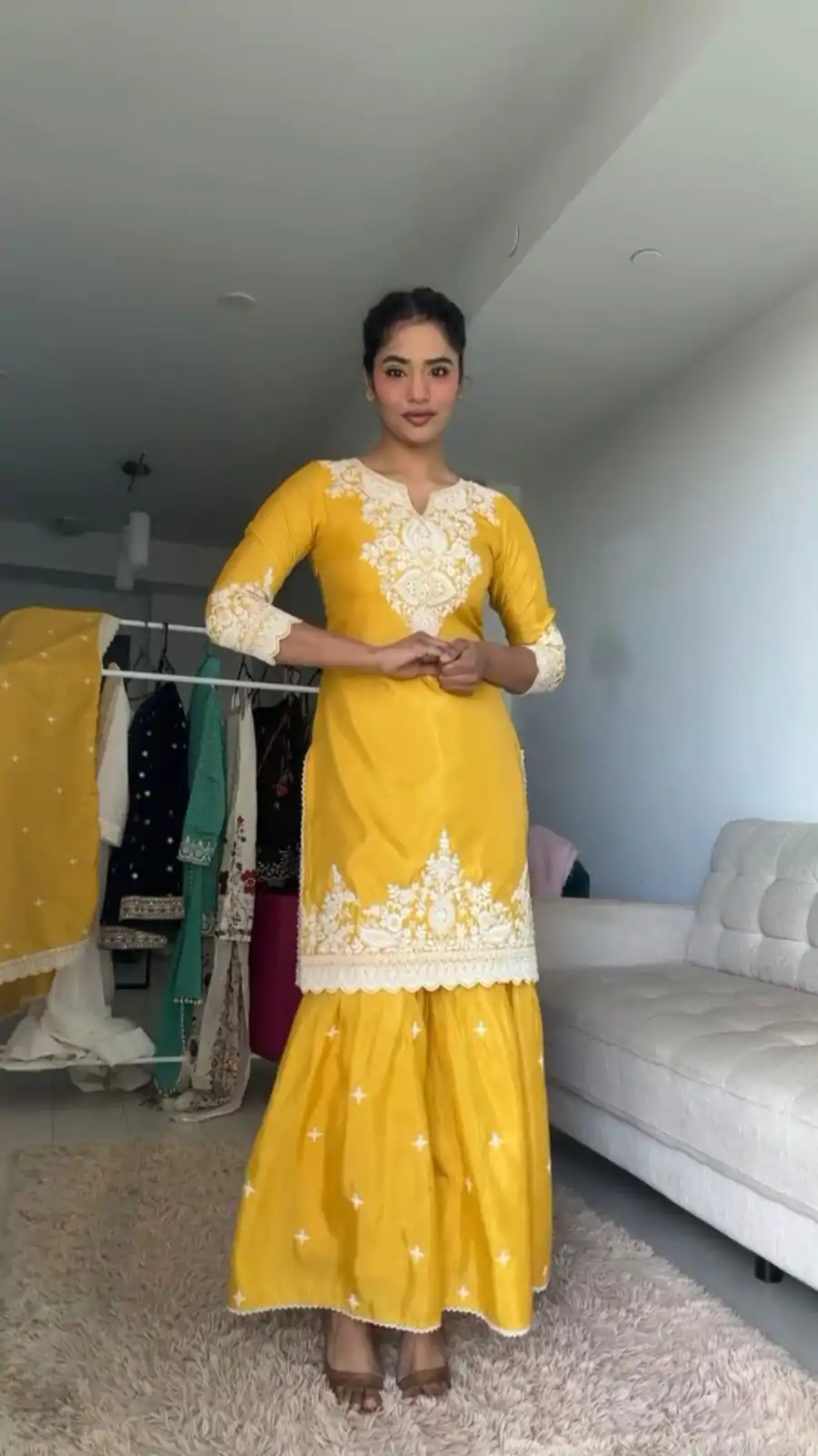 RTC 5827 Yellow  Color Chinnon Silk thread With Sequence Sharara Suit Wedding, Party, Festive, Events Etc.  Expected Delivery 4-6 Working Days @2399/- | Jump Suits, Salwar suit, Casual Suits, Creative suits, Designer Suits, Palazzo Suits, Party Wear Suits, Patiala Suits, Straight Suits