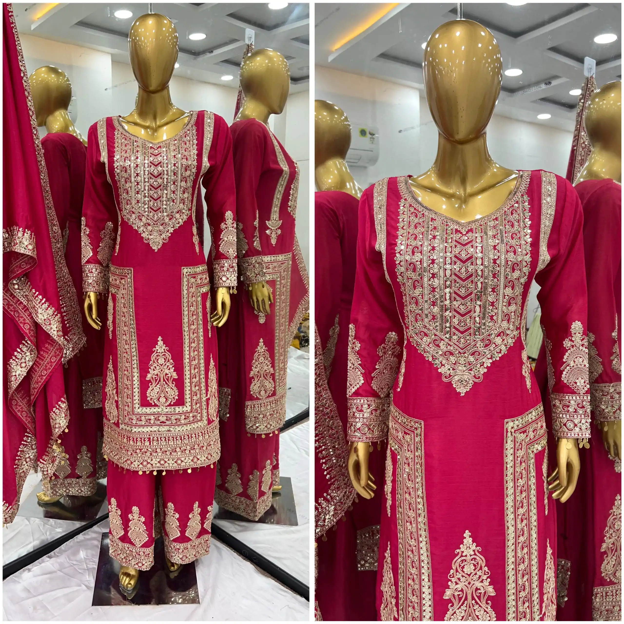 SRK 5237 Red Color Chinnon Silk With Embroidery Coding Dori-Sequence Work Salwar Suit , Wedding, Party, Festive, Events Etc.4-6 Working Days@ 2399/- | Jump Suits, Salwar suit, Casual Suits, Creative suits, Designer Suits, Palazzo Suits, Party Wear Suits, Patiala Suits, Straight Suits