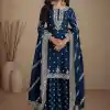 Classic Blue Color Heavy Semi Chinon Silk Codding Embroidery Salwar Suit