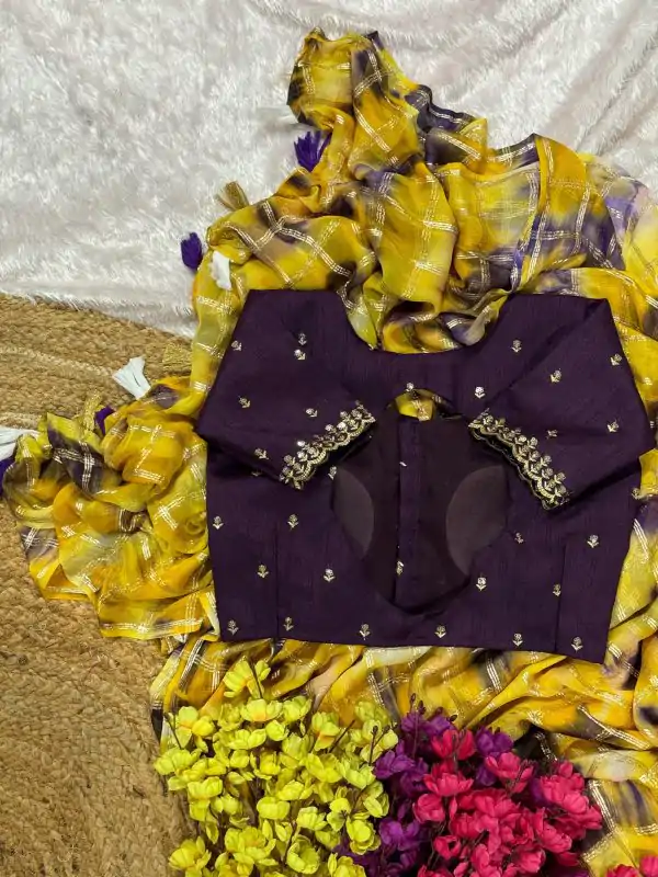 Classic Yellow Color Viscose Georgette Shibori Hand Dyeing Jari Work Saree