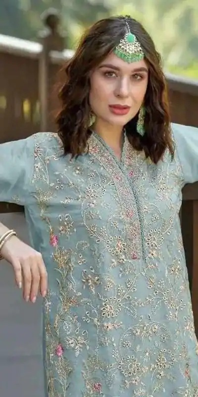 Fantastic Light Blue Color Organza With Embroidery Sequence Work Salwar Suit