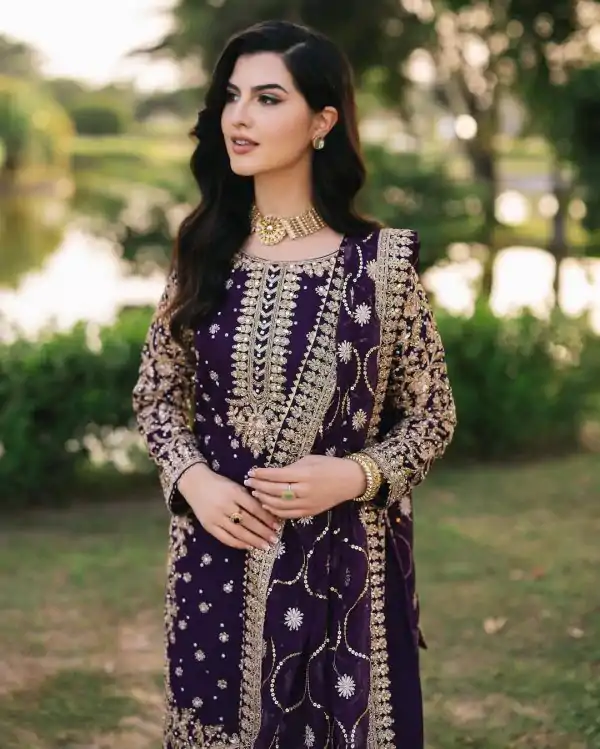 Violet Faux Georgette With Embroidery Sequence With Beads Work Salwar Suit - Image 3