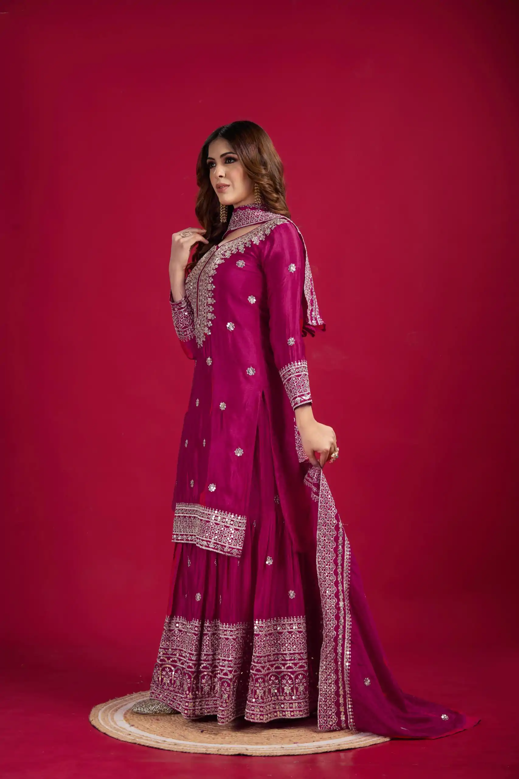 NSR-800 Pink Color Chinnon Silk With Embroidery Work Sharara Suit Wedding, Party, Festive, Events Etc.  Expected Delivery 4-6 Working Days @2149/- | Jump Suits, Salwar suit, Casual Suits, Creative suits, Designer Suits, Palazzo Suits, Party Wear Suits, Patiala Suits, Straight Suits