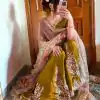 Graceful Yellow Color Chinnon Silk With Embroidery Work Sharara Suit
