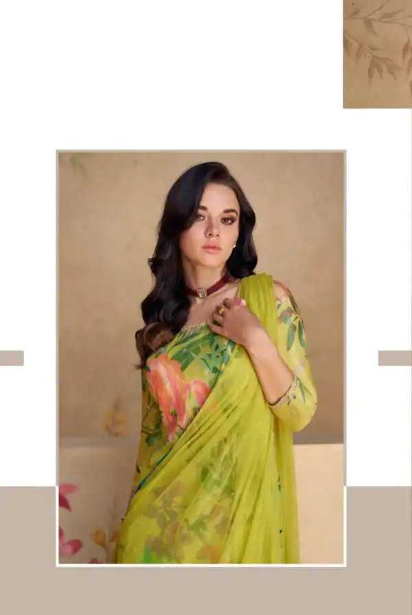 Patchy Perrot Green Color chinon Print Silk with Dall US Crepe Sharara Suit
