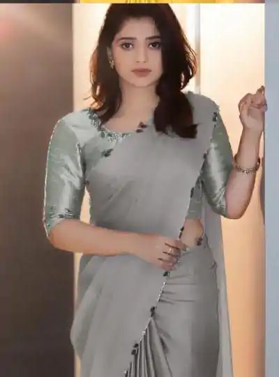 Perfects Grey Color Rangoli Silk Handwork And Cutwork With Pearl Saree