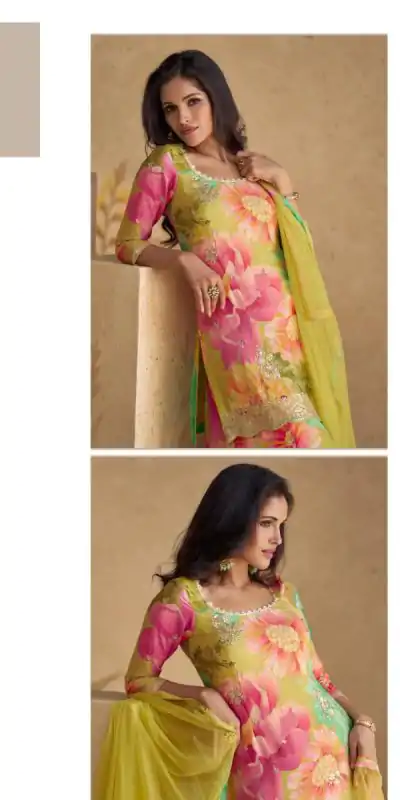 Perfect Pink Color Chinon Printed Embroidery Work Sharara Suit