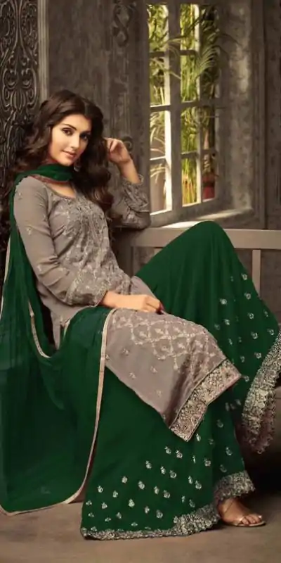 Pretty Green Color Georgette With Embroidery work With Stone Salwar Suit