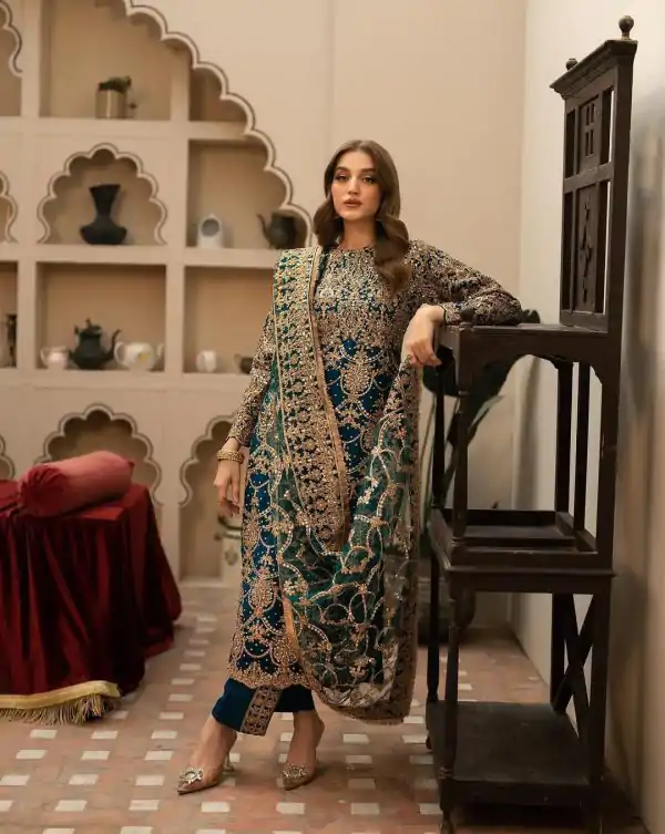 Navy Blue Faux Georgette With Embroidery Sequence With Beads Work Salwar Suit - Image 3
