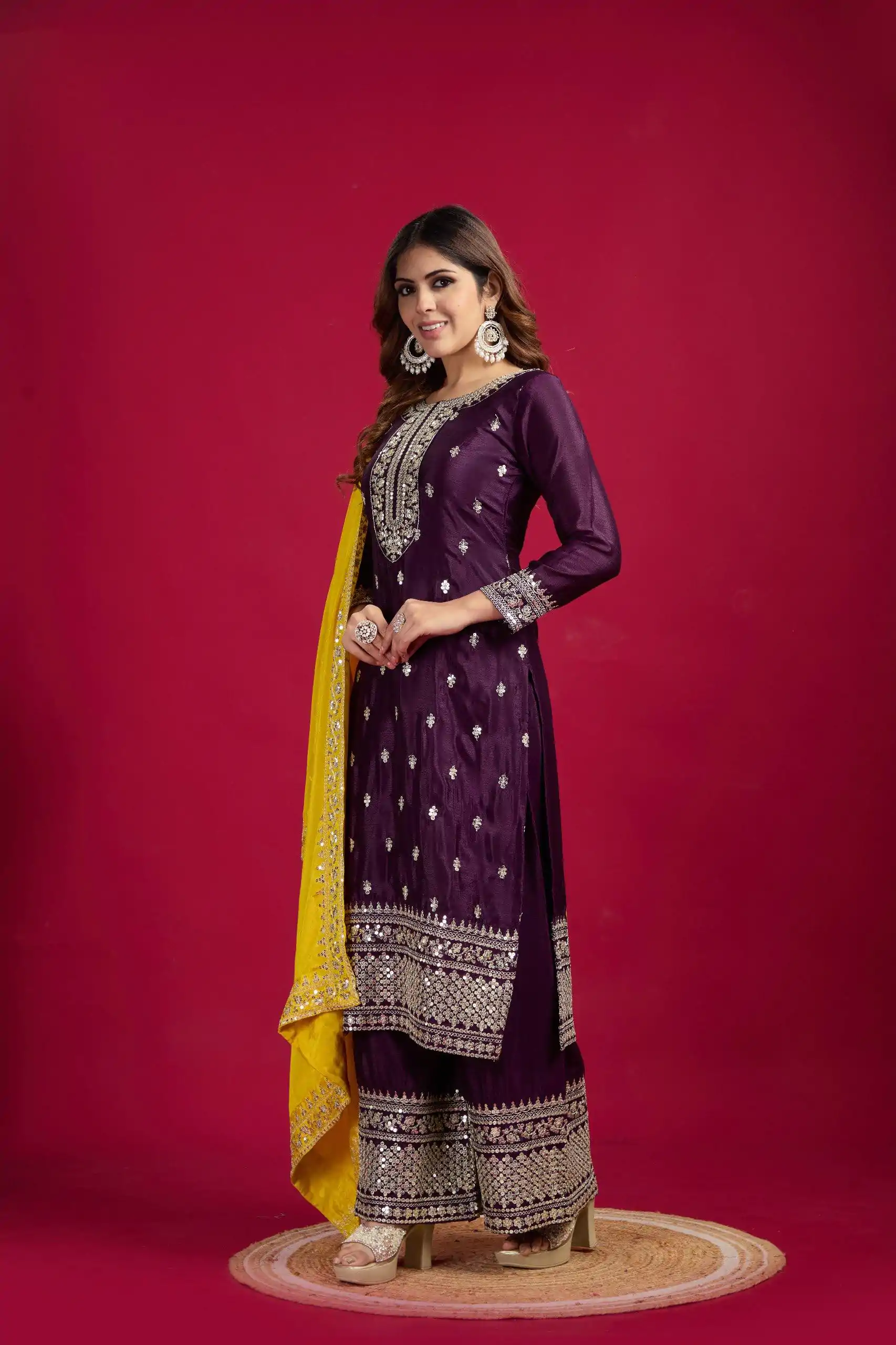 SRK 5231 Purple Color Pure Chinnon Silk With Embroidery Sequence Work Salwar Suit Casual, Wedding, Party, Festive, Events Etc.4-6 Working Days@ 1899/-only | Jump Suits, Salwar suit, Casual Suits, Creative suits, Designer Suits, Palazzo Suits, Party Wear Suits, Patiala Suits, Straight Suits