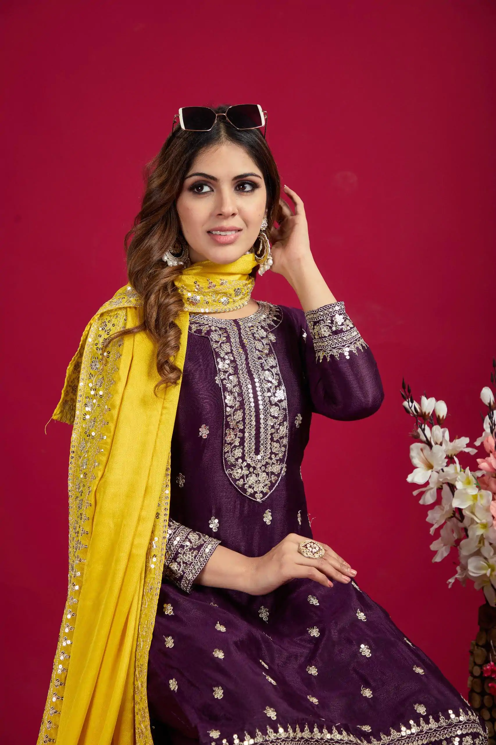 SRK 5231 Purple Color Pure Chinnon Silk With Embroidery Sequence Work Salwar Suit Casual, Wedding, Party, Festive, Events Etc.4-6 Working Days@ 1899/-only | Jump Suits, Salwar suit, Casual Suits, Creative suits, Designer Suits, Palazzo Suits, Party Wear Suits, Patiala Suits, Straight Suits