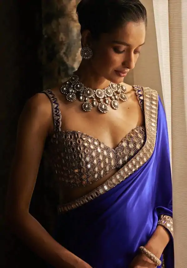 Royal Blue Rangoli Silk Heavy Coding Embroidery Lace In Border Saree - Image 3