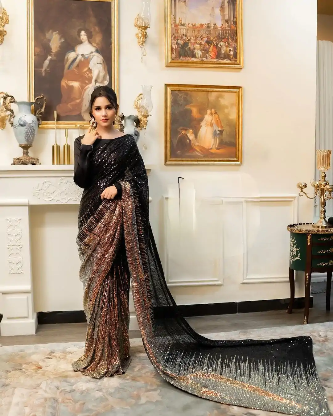 DF 3407 Black color Dual Sequins 3MM & 5MM Embroidery Sequins Work Saree Casual, Wedding, Festive, Events . Expected Delivery  4-6 Working Days @1749/- only | Sarees, Bollywood Sarees, Creative Sarees, Designer Sarees, Embroidered Sarees, Ethnic Saree, Modern Digital sarees, Party Wear Sarees