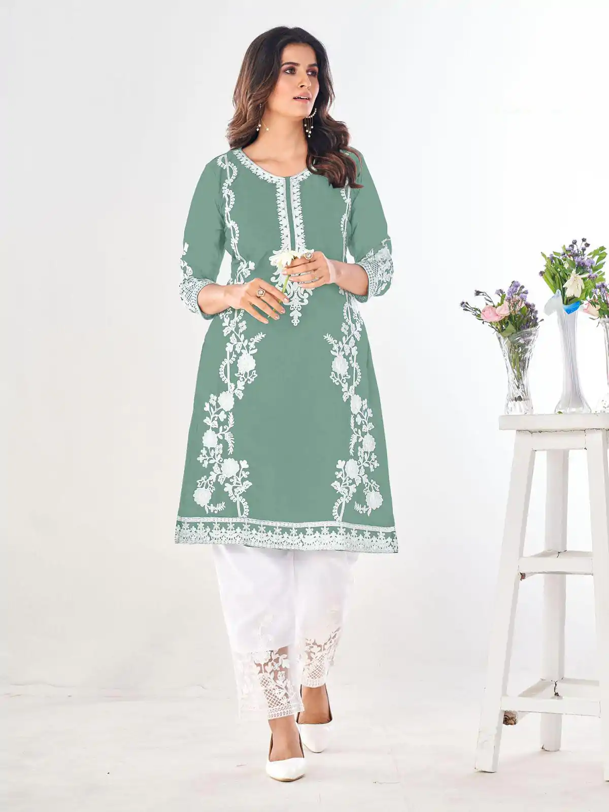 INLI Pista Green Color Georgette and Embroidery work Kurti With Pant Casual, Wedding, Party, Festive, Events Etc. Expected Delivery 4-6 Working Days @1649 | Kurti, Bollywood Kurti, Creative Kurtis, Designer Kurti, Party Wear Kurti, Selfie Kurti
