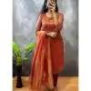 Superb Red Color Heavy Twill Golden Shining Fabric Kurti