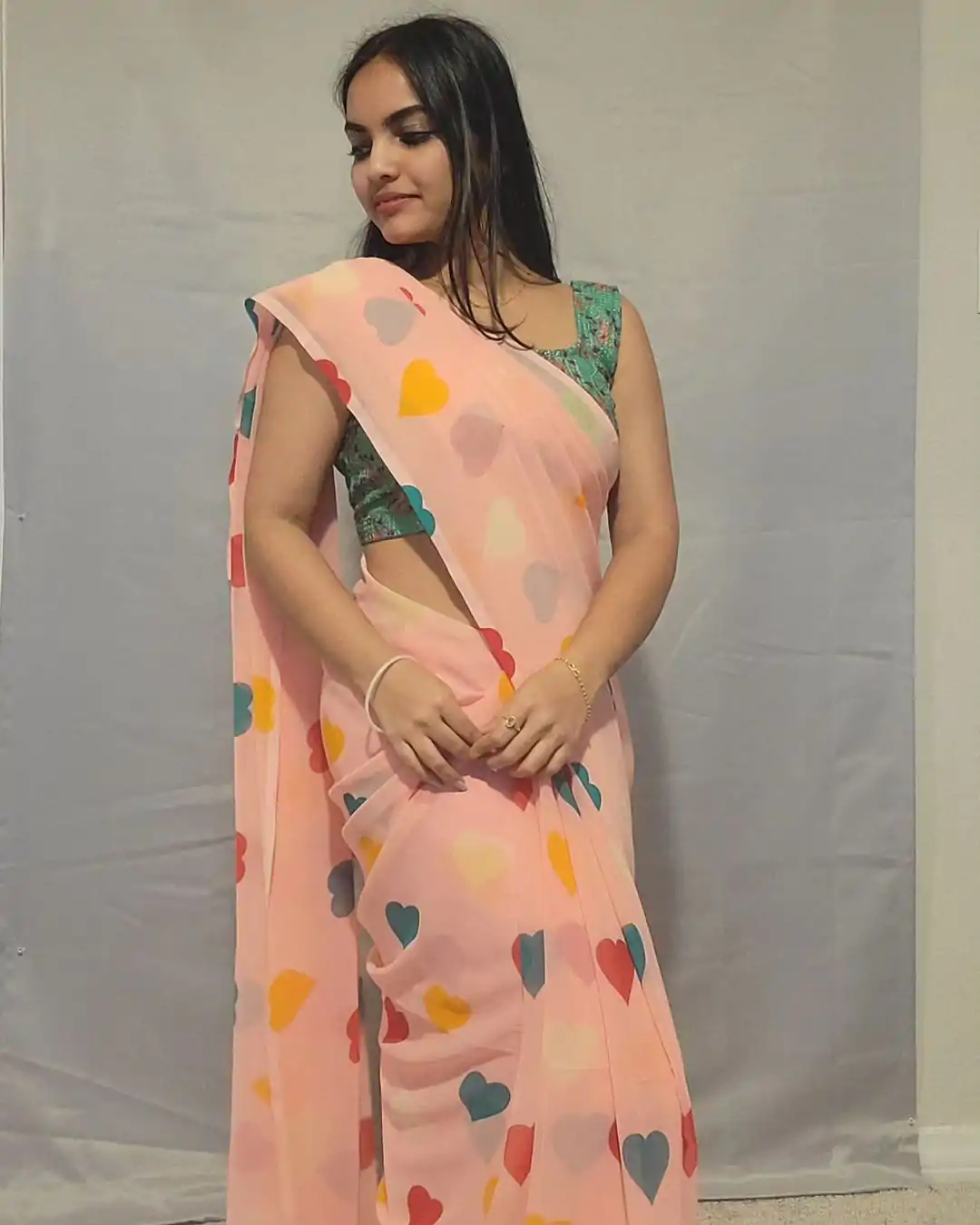 SC 215 Peach Color Soft Georgette Silk Digital Print Heart Design Ready To Wear Saree, Wedding, Festive, Events . Expected Delivery  4-6 Working Days @1499/                                                                                                                                            | Sarees, Bollywood Sarees, Creative Sarees, Designer Sarees, Embroidered Sarees, Ethnic Saree, Modern Digital sarees, Party Wear Sarees