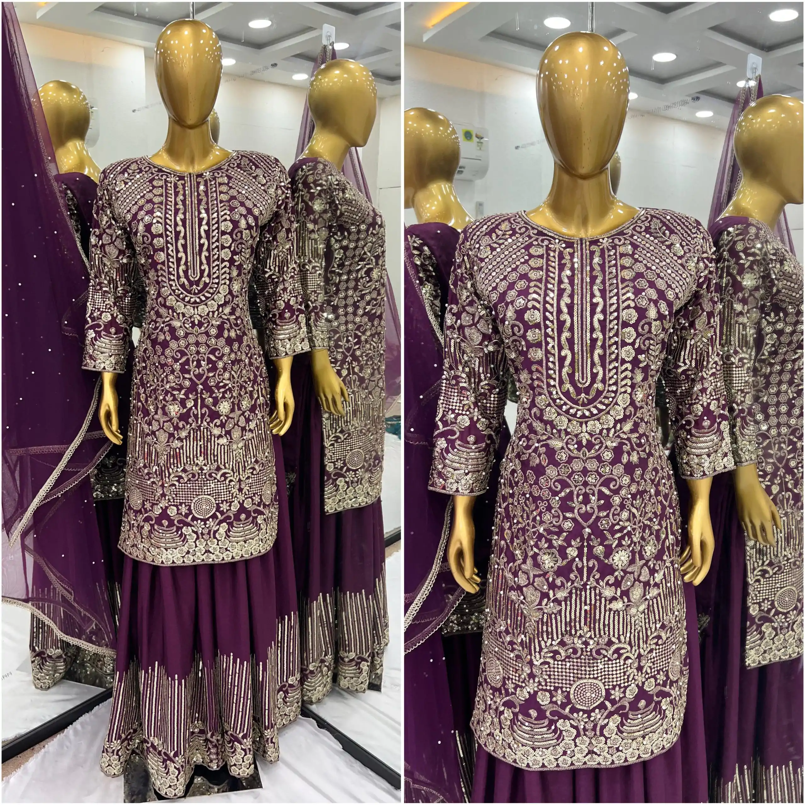 ZSR 3103 Wine Chinnon Silk 5mm Embroidery Sequence With Moti Work Salwar Suit Casual, Wedding, Party, Festive, Events Etc.4-6 Working Days@ 2099/-only | Jump Suits, Salwar suit, Casual Suits, Creative suits, Designer Suits, Palazzo Suits, Party Wear Suits, Patiala Suits, Straight Suits