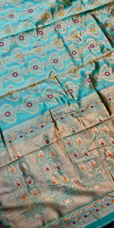 Attractive Sky Blue Color Soft Lichi Silk Kubera Pattu On All Over Saree