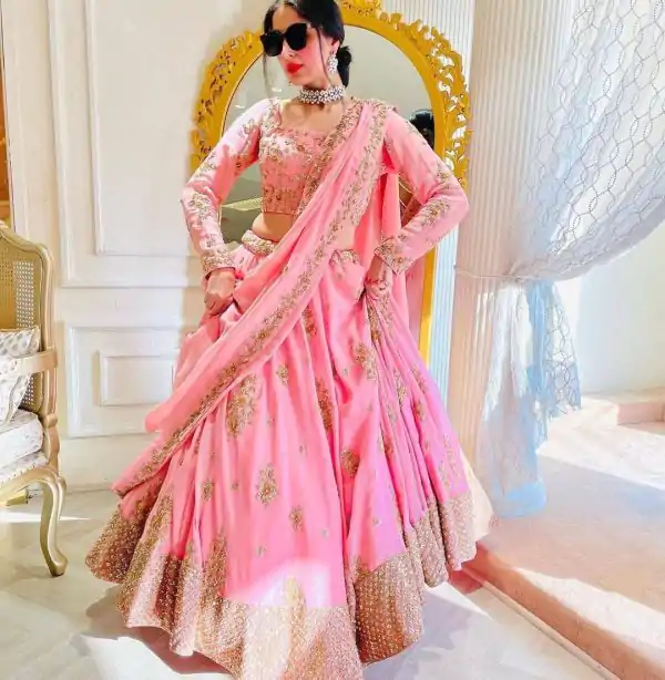 Light Pink Fox Georgette Embroidery Sequins Work Lehenga Choli - Image 3