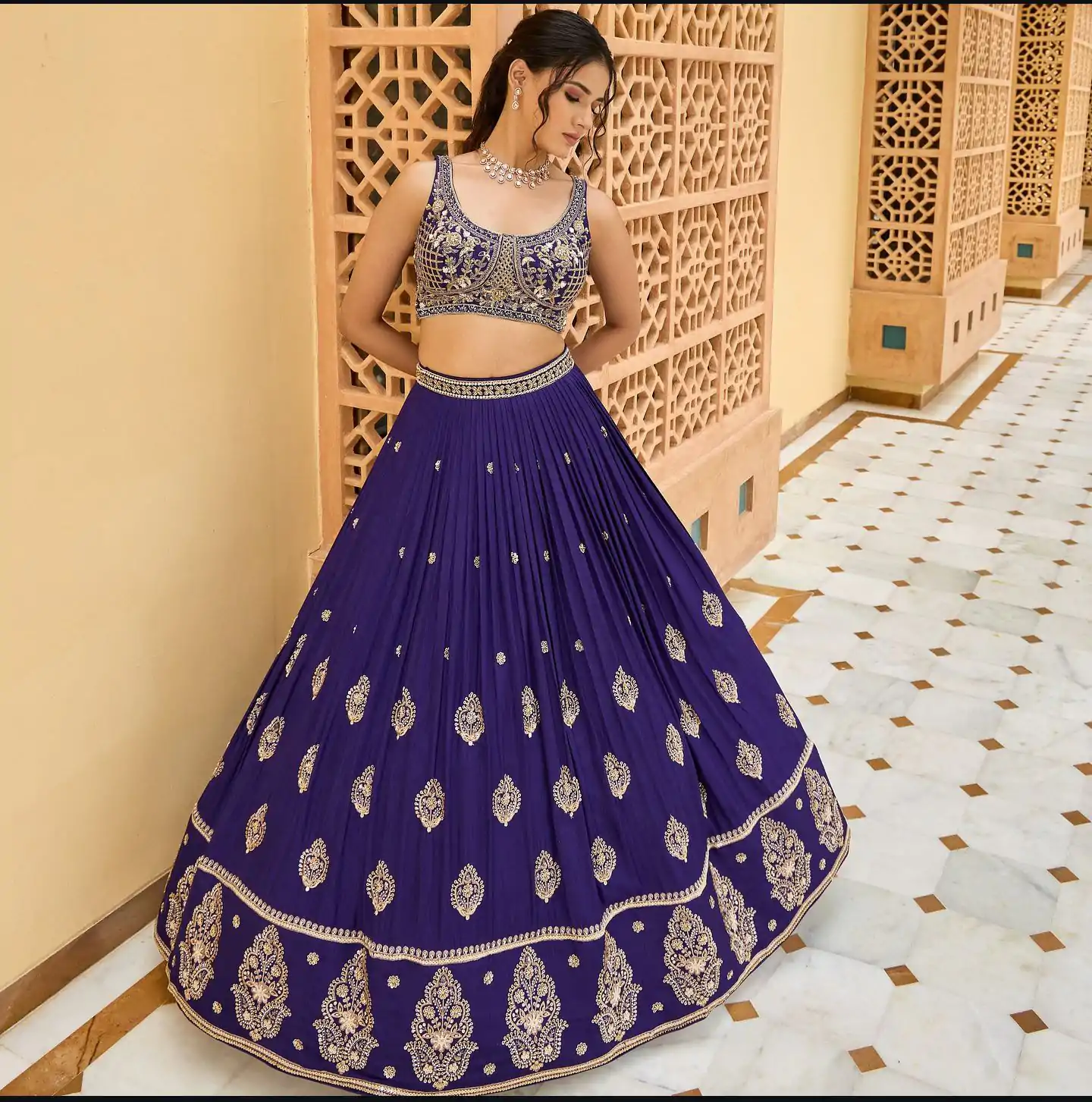 NF 1232 Navy Blue Color Chinon Silk Embroidery Sequence Work Lehenga Choli Wedding, Party, Festive, Events Etc. Delivery 4-6 Working Days Rs 2049 | Lehenga, Bollywood Lehenga, Creative Lehenga, Designer Lehenga, Embroidered Lehenga, Party Wear Lehenga