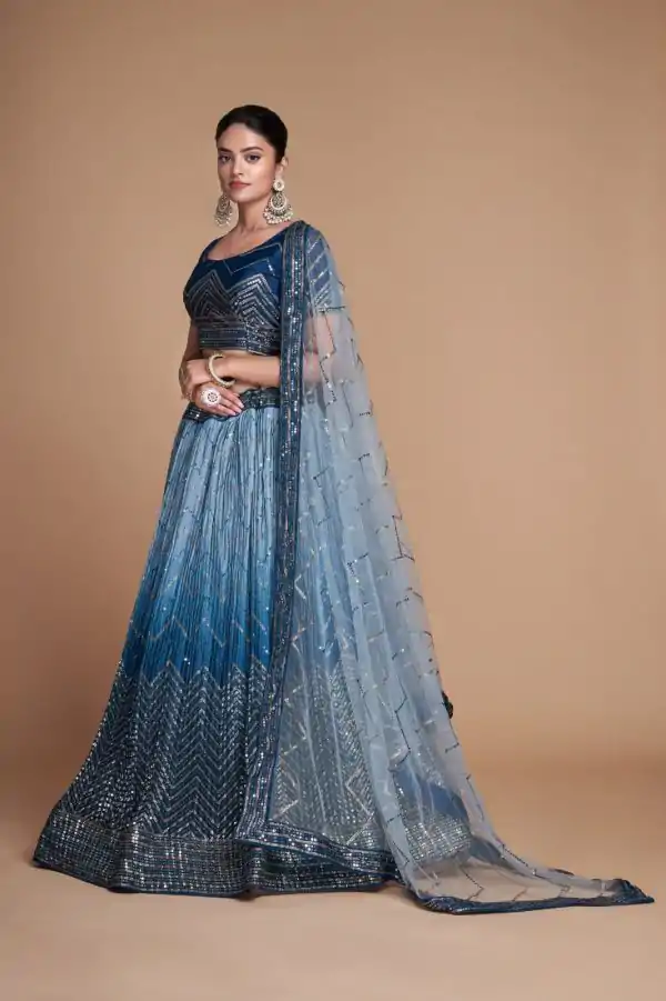 Navy Blue Chinon Embroidery and Sequins Lehenga Choli