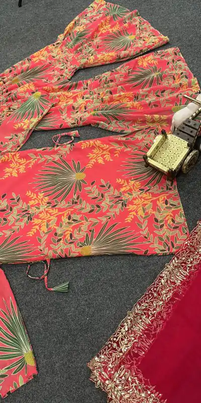 Beautiful Orange Color Silk- Faux Georgette Digital Print Salwar Suit