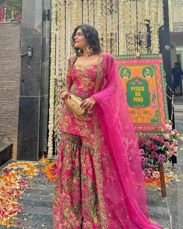 Pink Silk Faux Georgette Digital Print Salwar Suit - Image 3